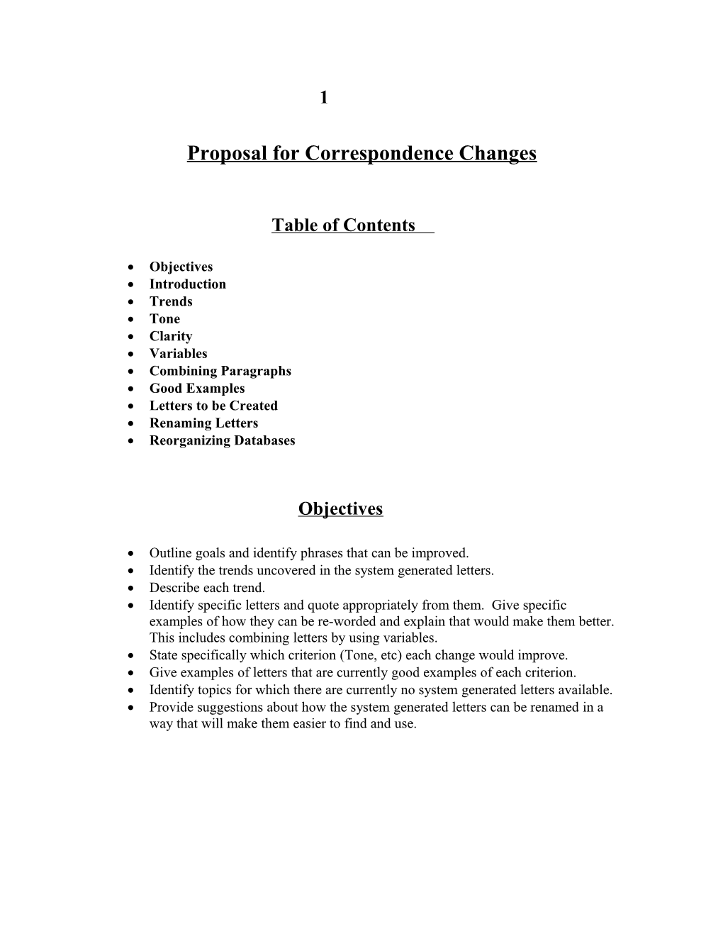 Proposal for Correspondence Changes
