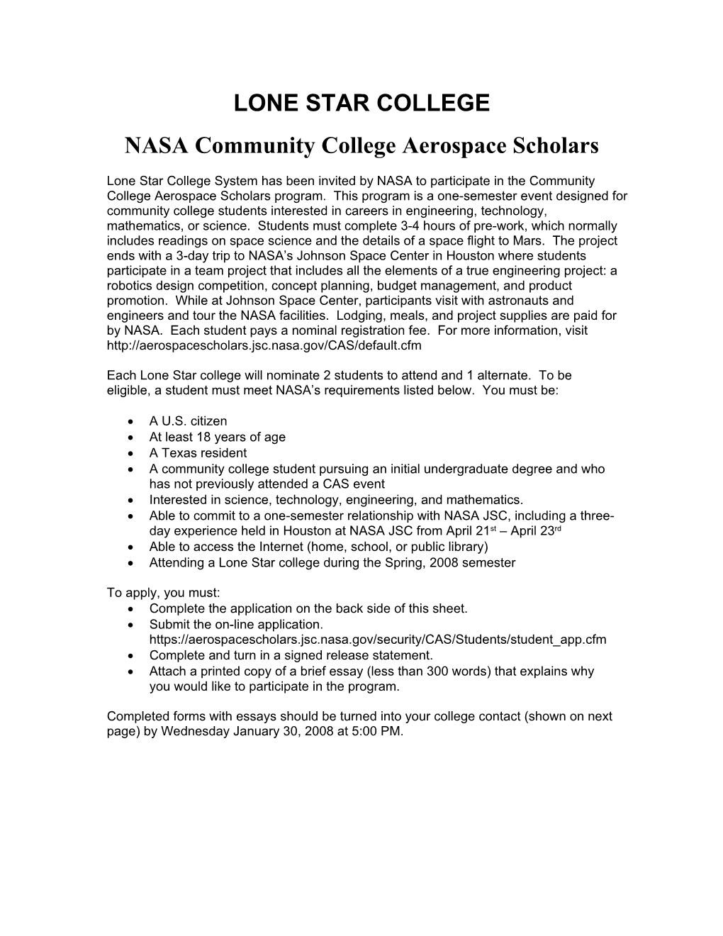 NASA Community College Aerospace Scholars