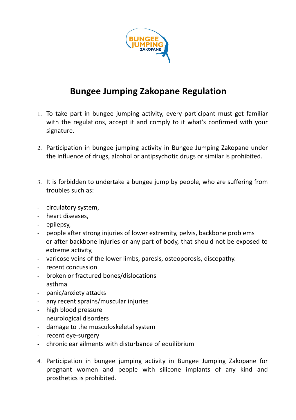 Bungee Jumping Zakopane Regulation
