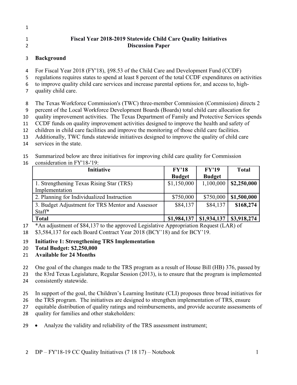 Commission Meeting Materials July 18, 2017 9:00 A.M. - Discussion Paper - FY18 Quality