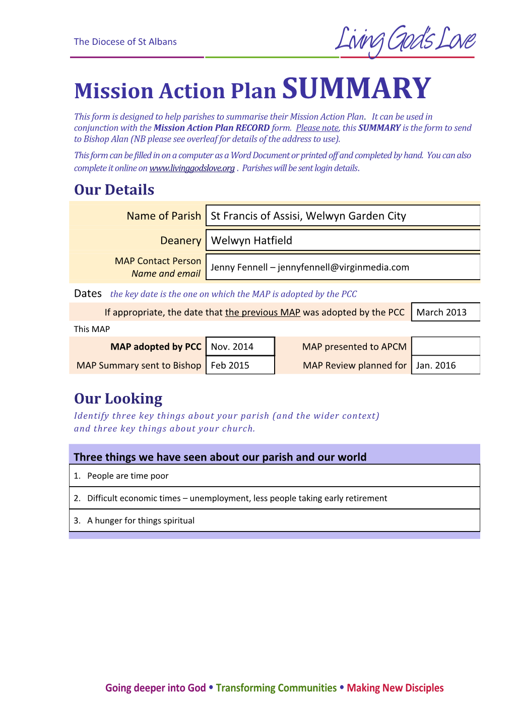 Mission Action Plan SUMMARY