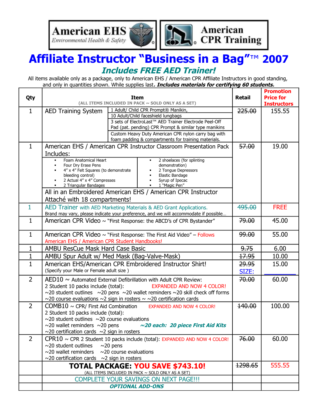 Affiliate Instructor Business in a Bag 2007