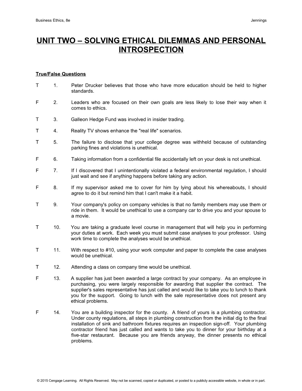 Unit Two Solving Ethical Dilemmas and Personal Introspection