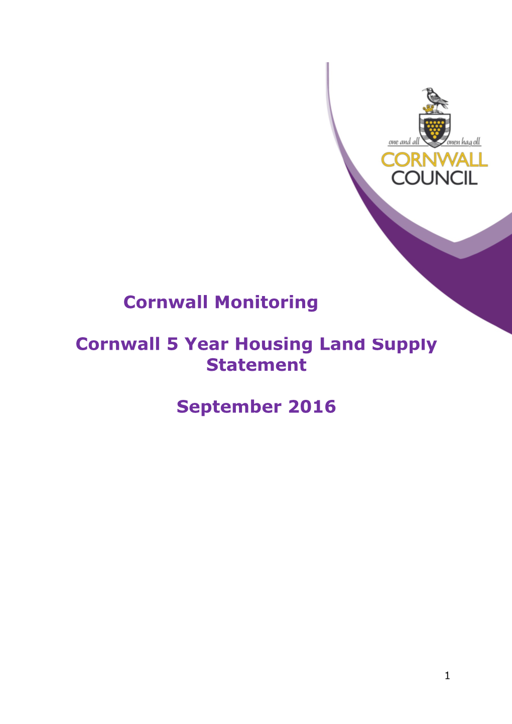 Cornwall 5 Year Housing Land Supply Statement