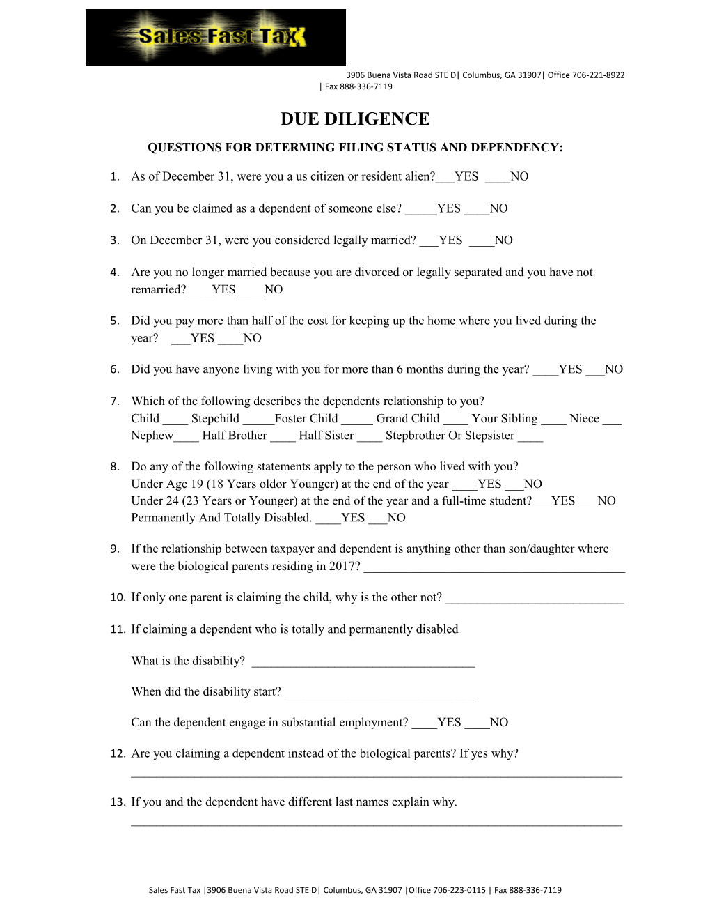 Questions for Determing Filing Status and Dependency