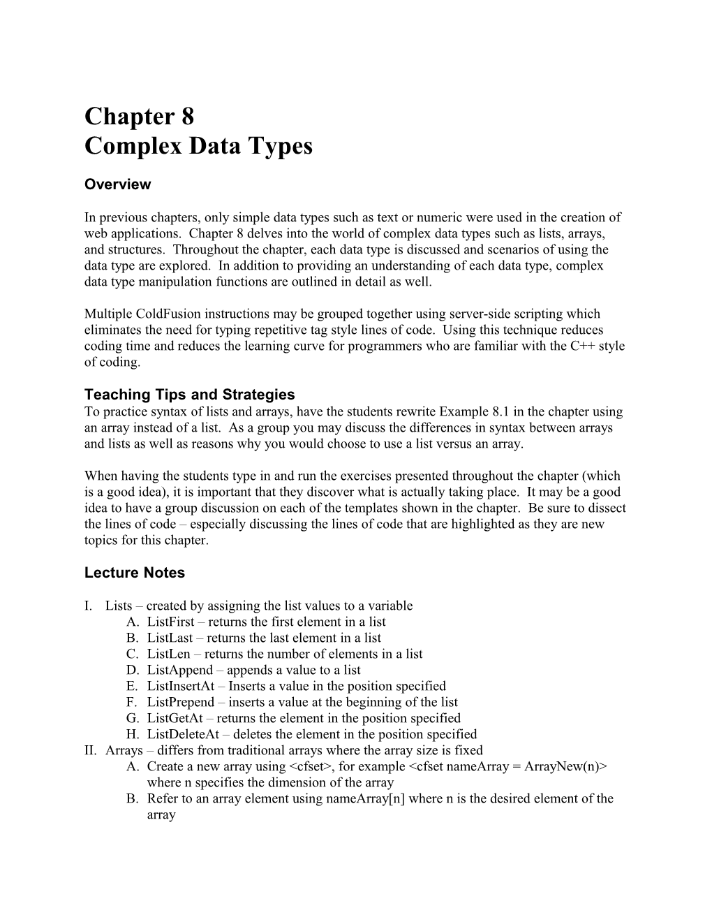 Chapter 8: Complex Data Types