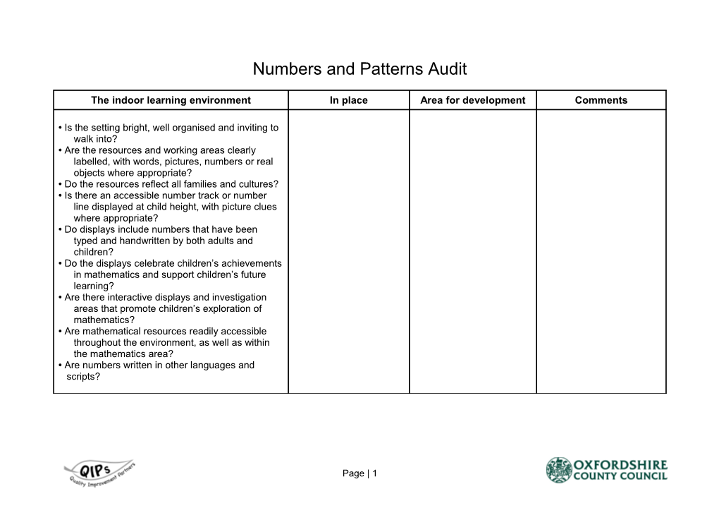 Numbers and Patterns Audit