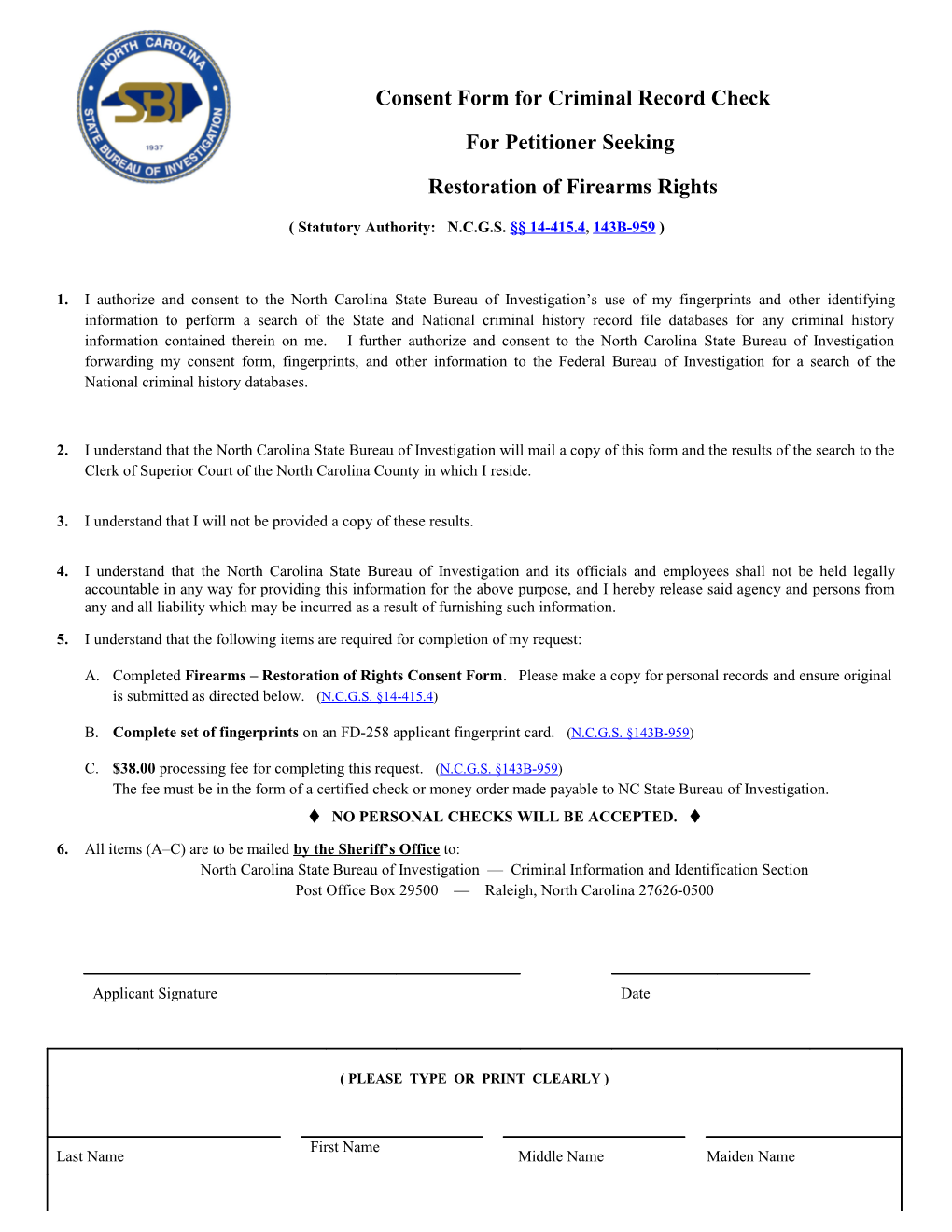 Consent Form for Criminal Record Check