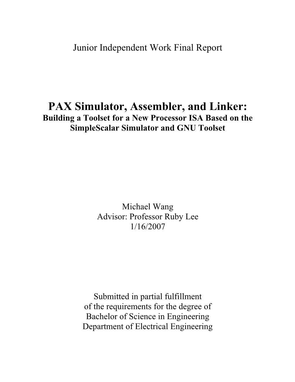 Junior Independent Work Final Report