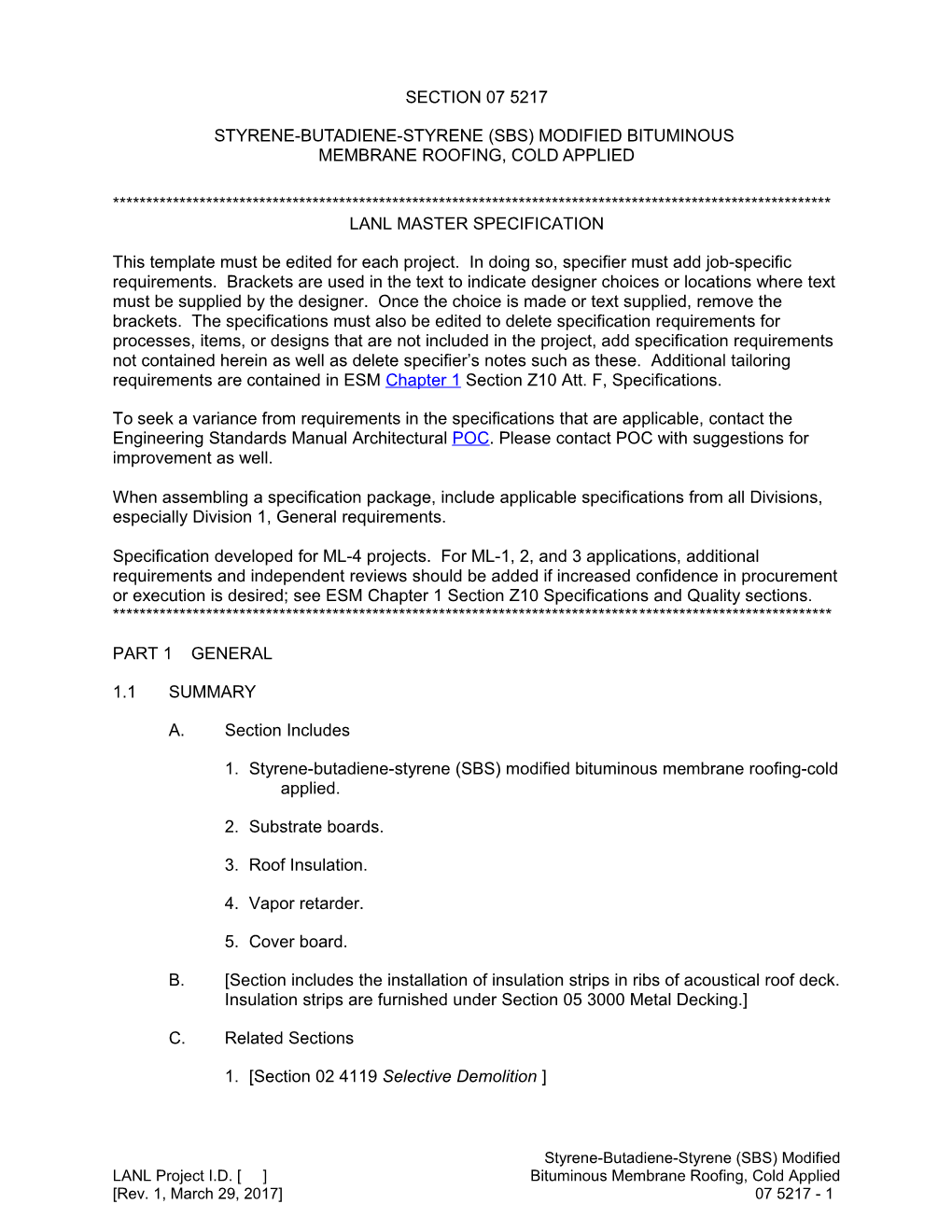 Styrene-Butadiene-Styrene (SBS) Modified Bituminous Membrane Roofing, Cold Applied