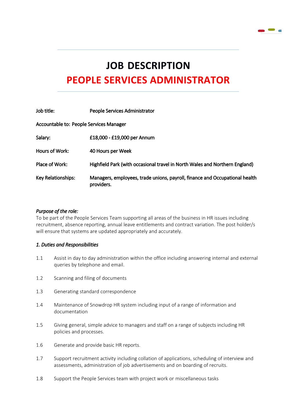 Job Description PEOPLE SERVICES ADMINISTRATOR