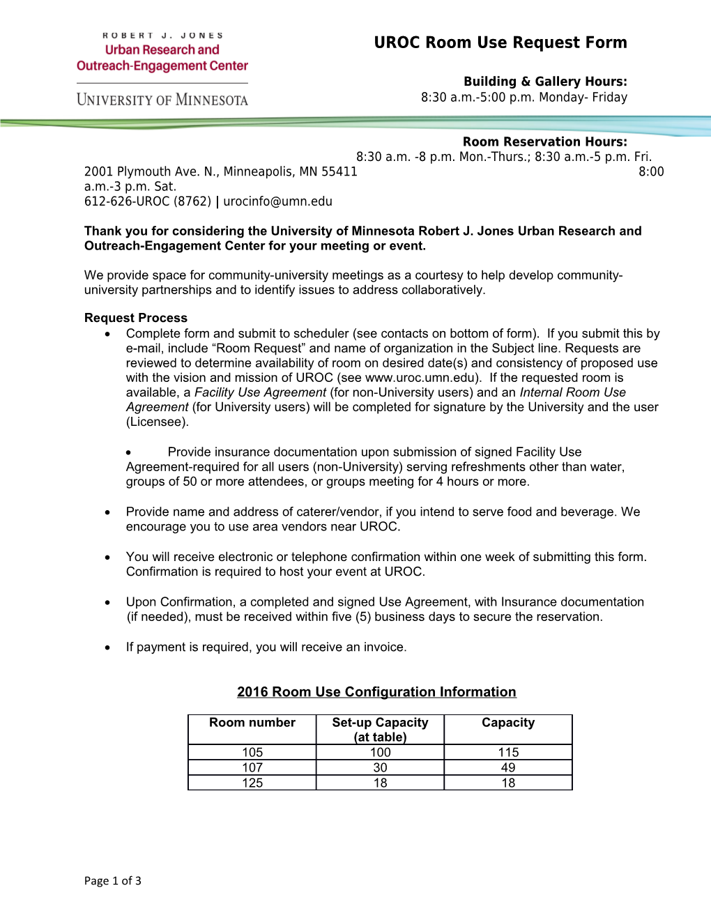 UROC Room Use Request Form