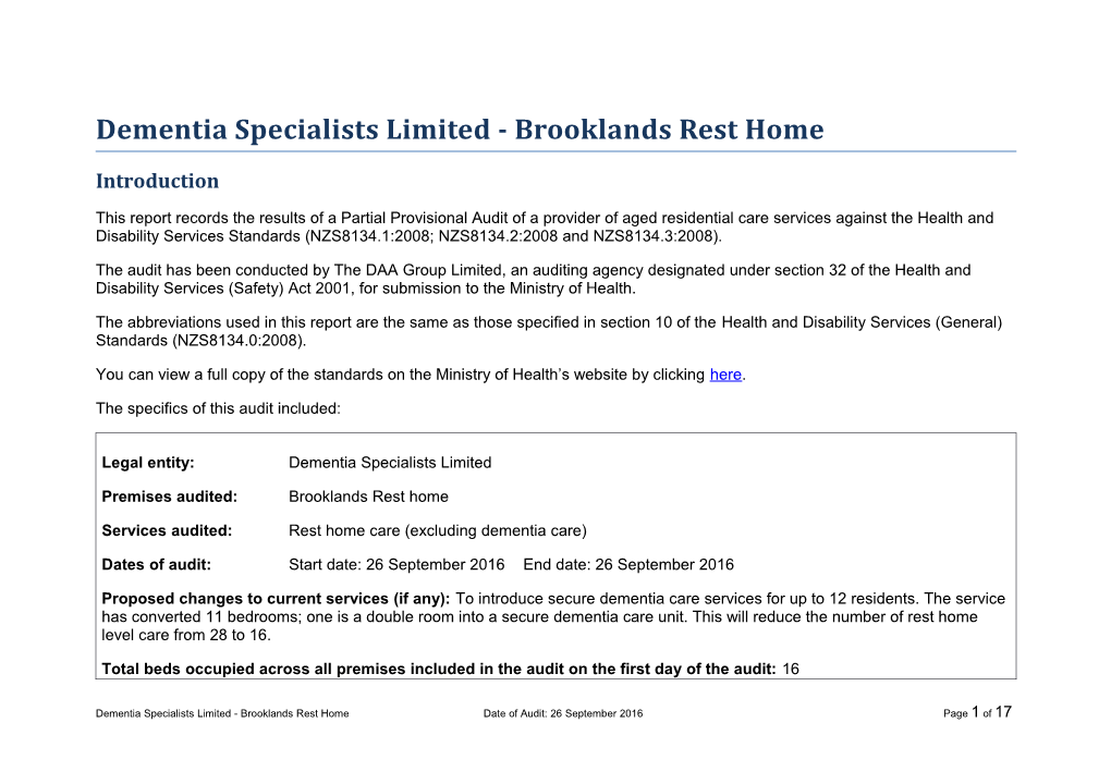 Dementia Specialists Limited - Brooklands Rest Home
