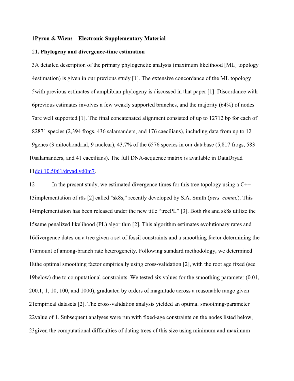 Pyron & Wiens Electronic Supplementary Material