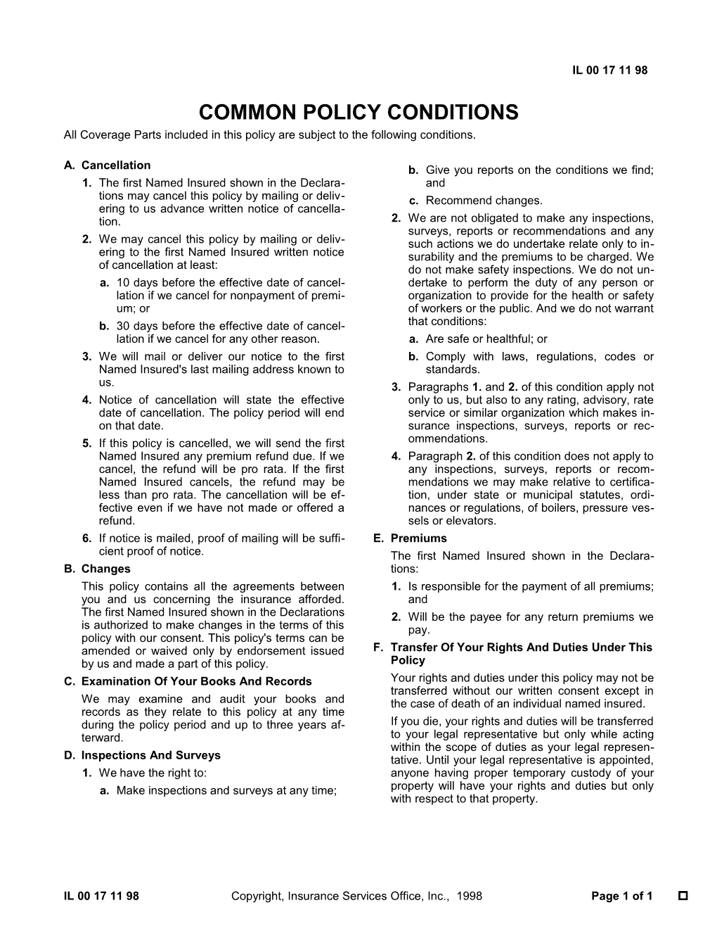 Common Policy Conditions