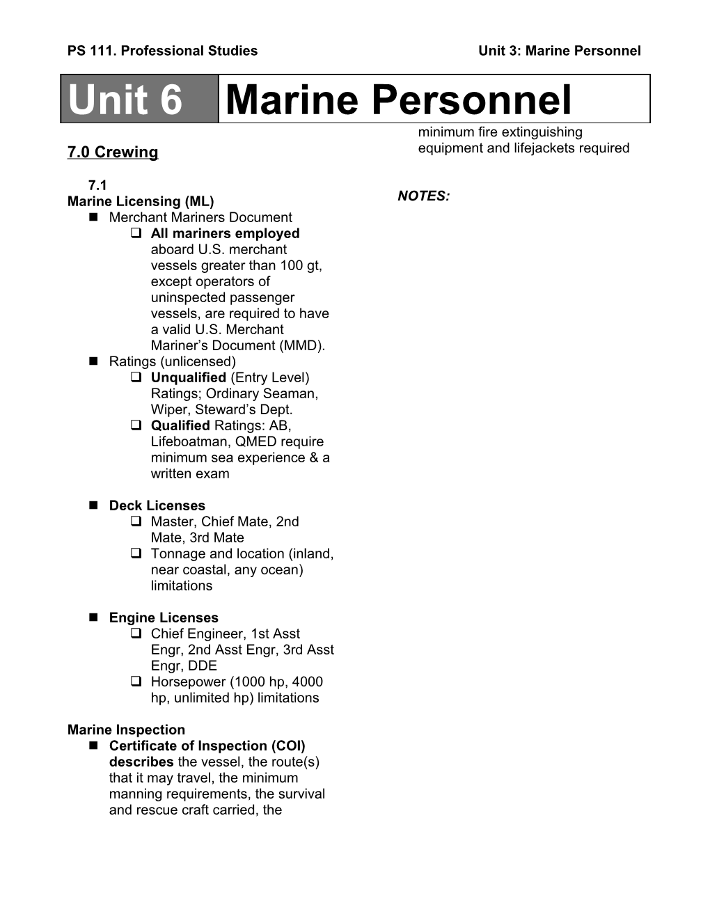 Unqualified (Entry Level) Ratings; Ordinary Seaman, Wiper, Steward S Dept