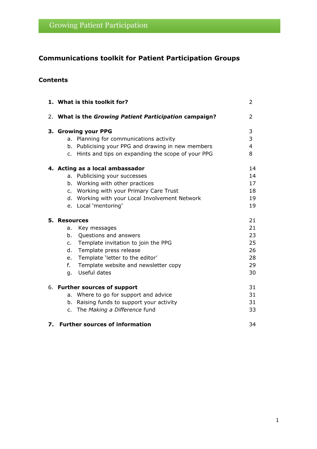 Communications Toolkit for Patient Participation Groups