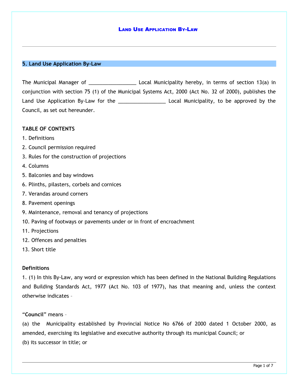 5. Land Use Applicationby-Law