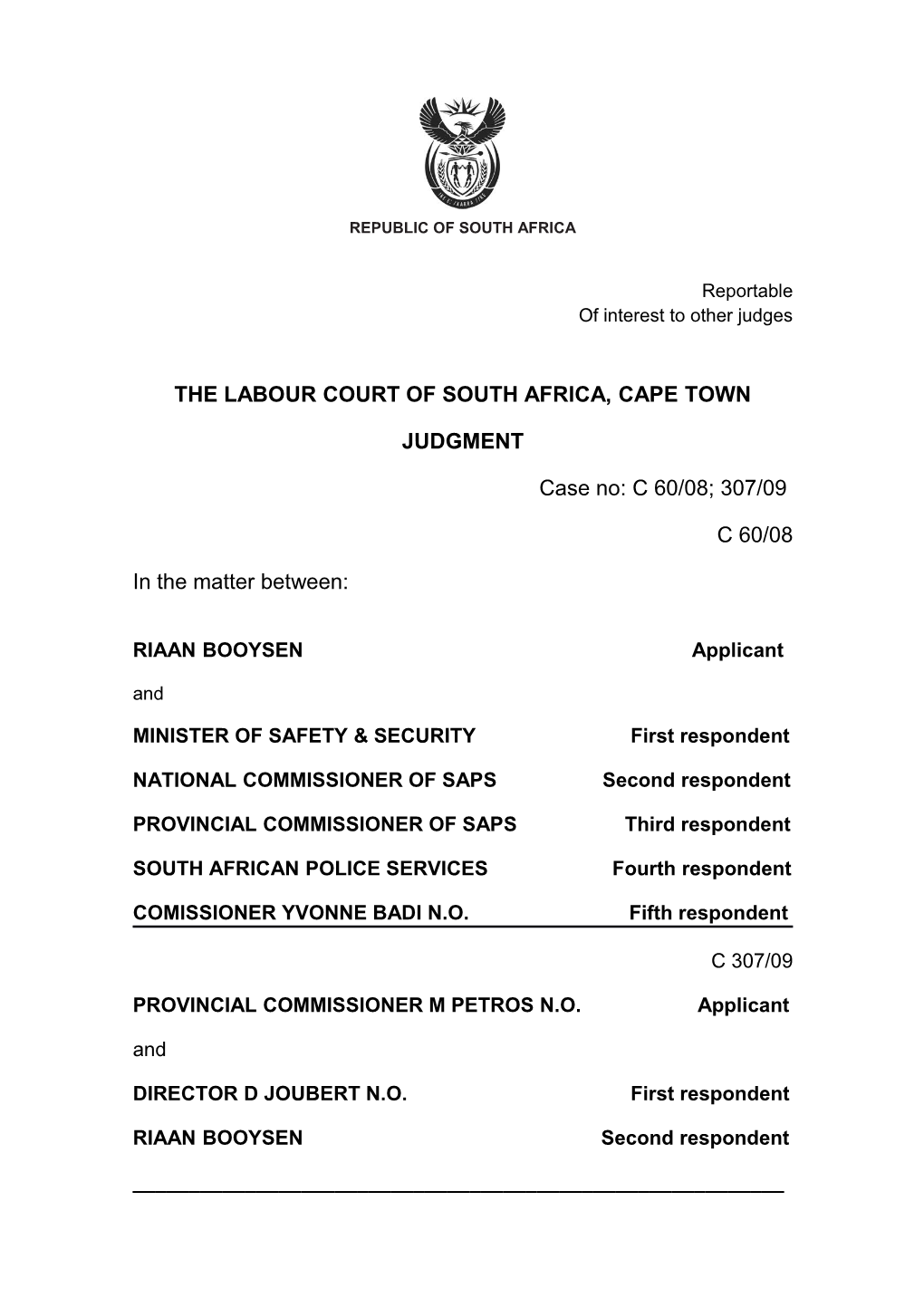 The Labour Court of South Africa, Cape Town