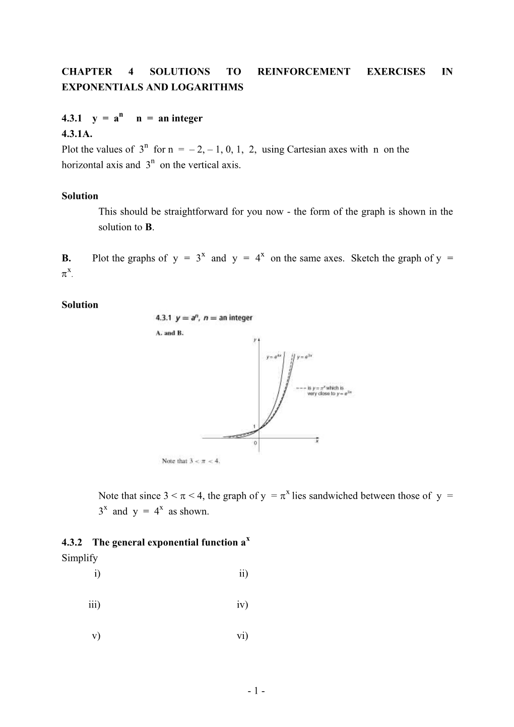Chapter 4 Solutions to Reinforcement Exercises in Exponentials and Logarithms