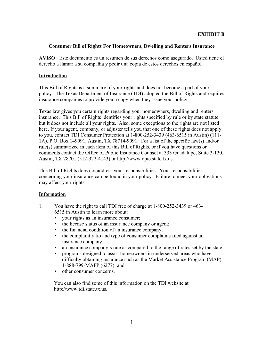 Consumer Bill of Rights for Homeowners, Dwelling and Renters Insurance