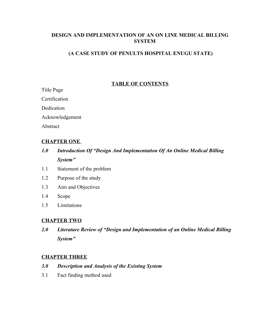 Design and Implementation of an on Line Medical Billing System