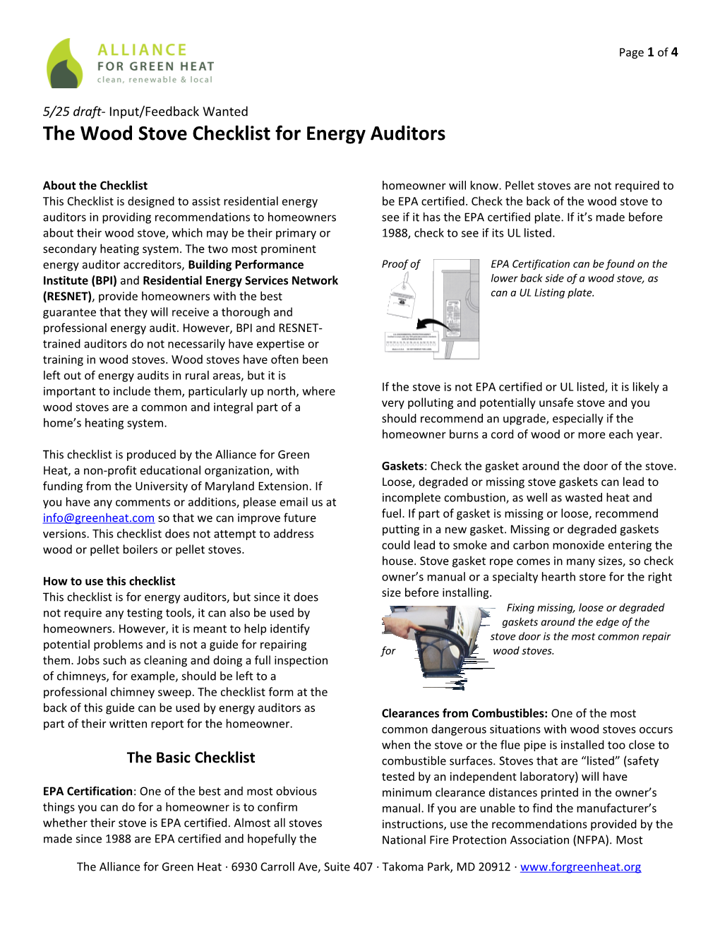 The Wood Stove Checklistfor Energy Auditors