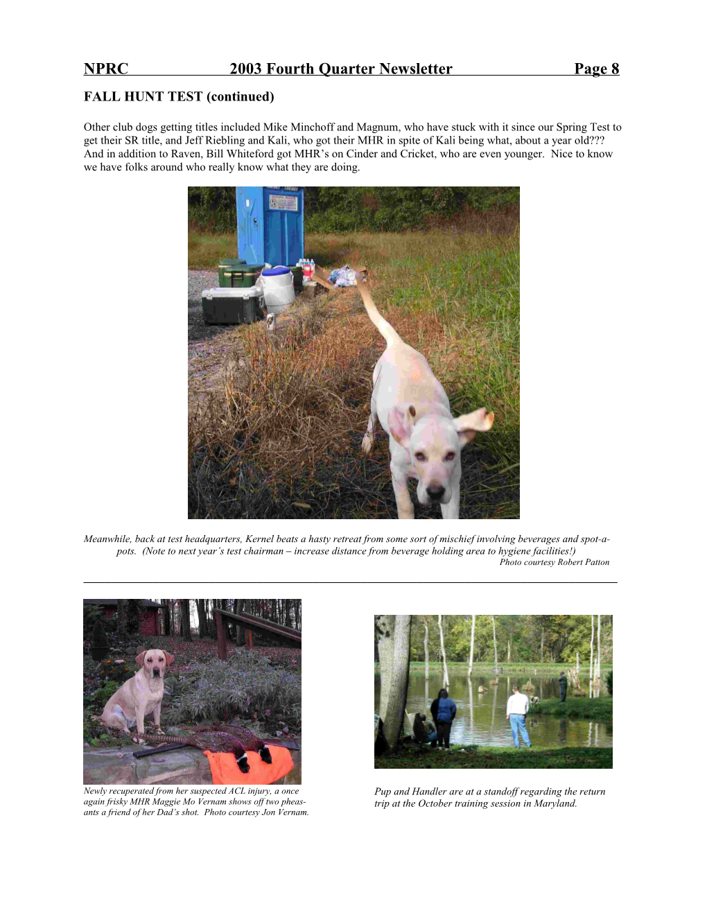 NPRC 2003 Fourth Quarter Newsletter Page 8