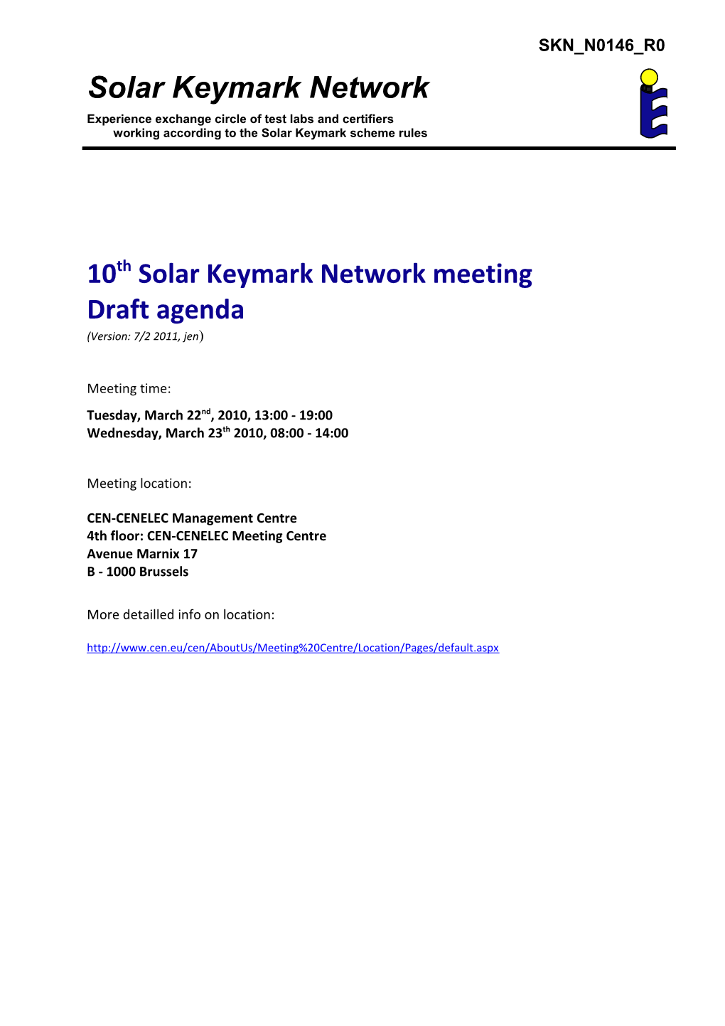 10Th Solar Keymark Network Meeting