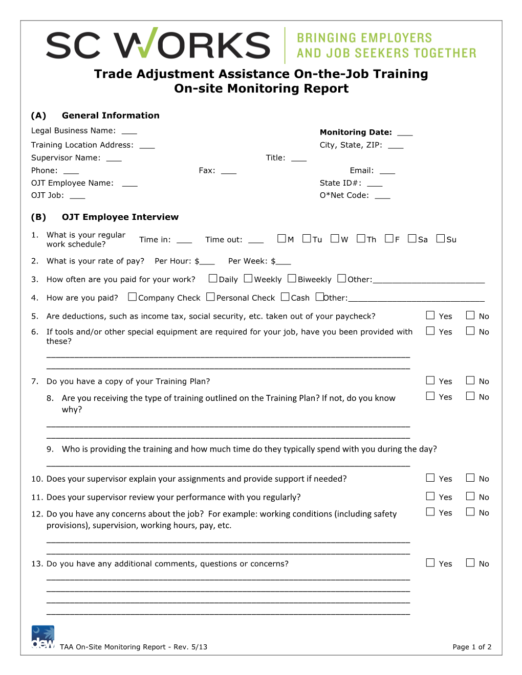 Trade Adjustment Assistance On-The-Job Training