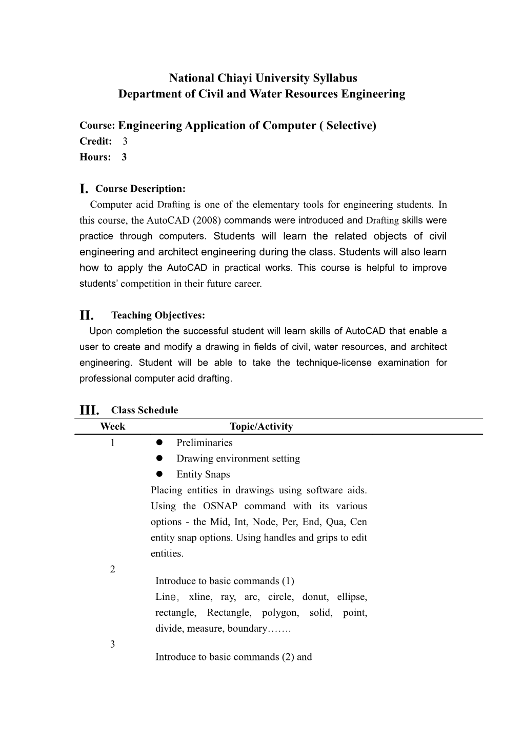 National Chiayi University Syllabus