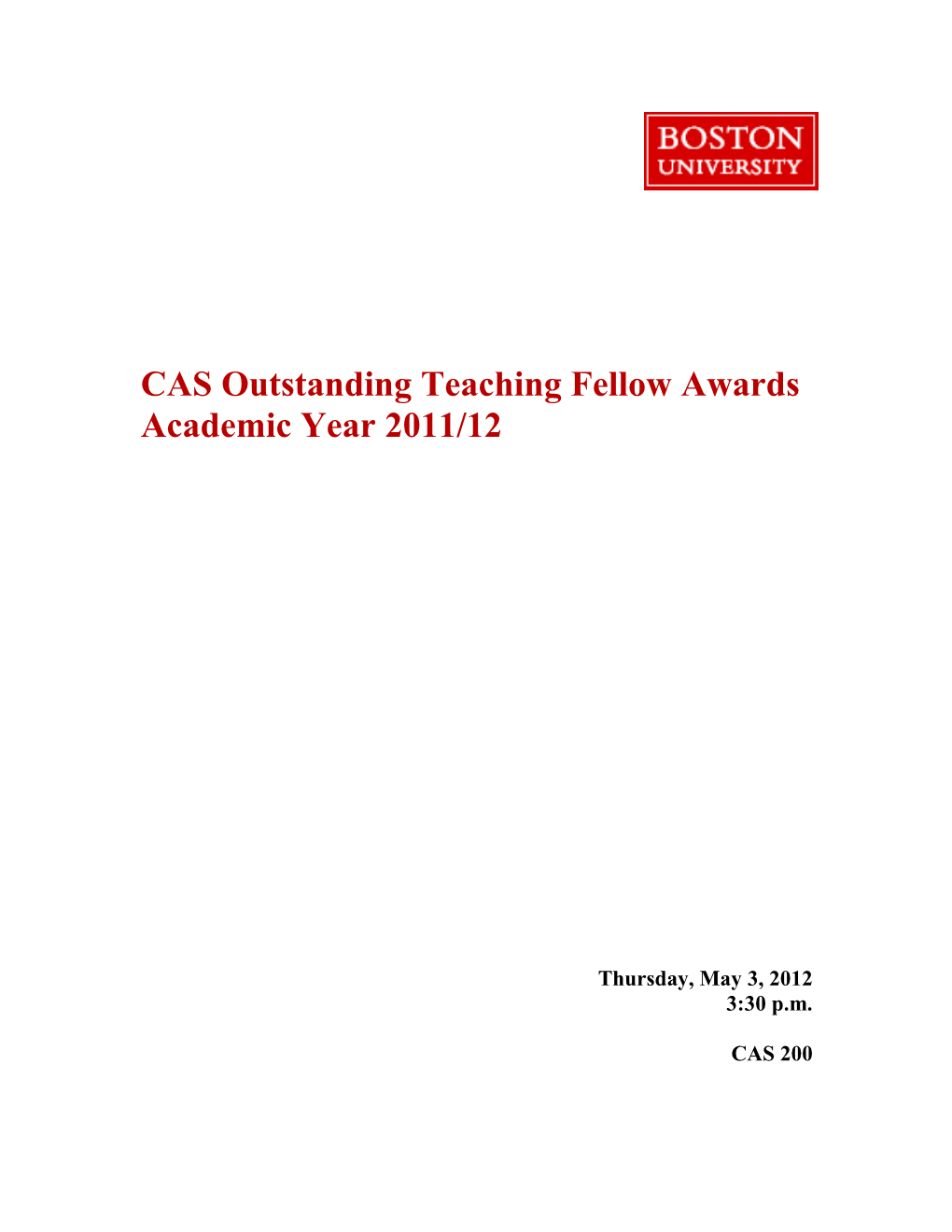 CAS Outstanding Teaching Fellow Awards