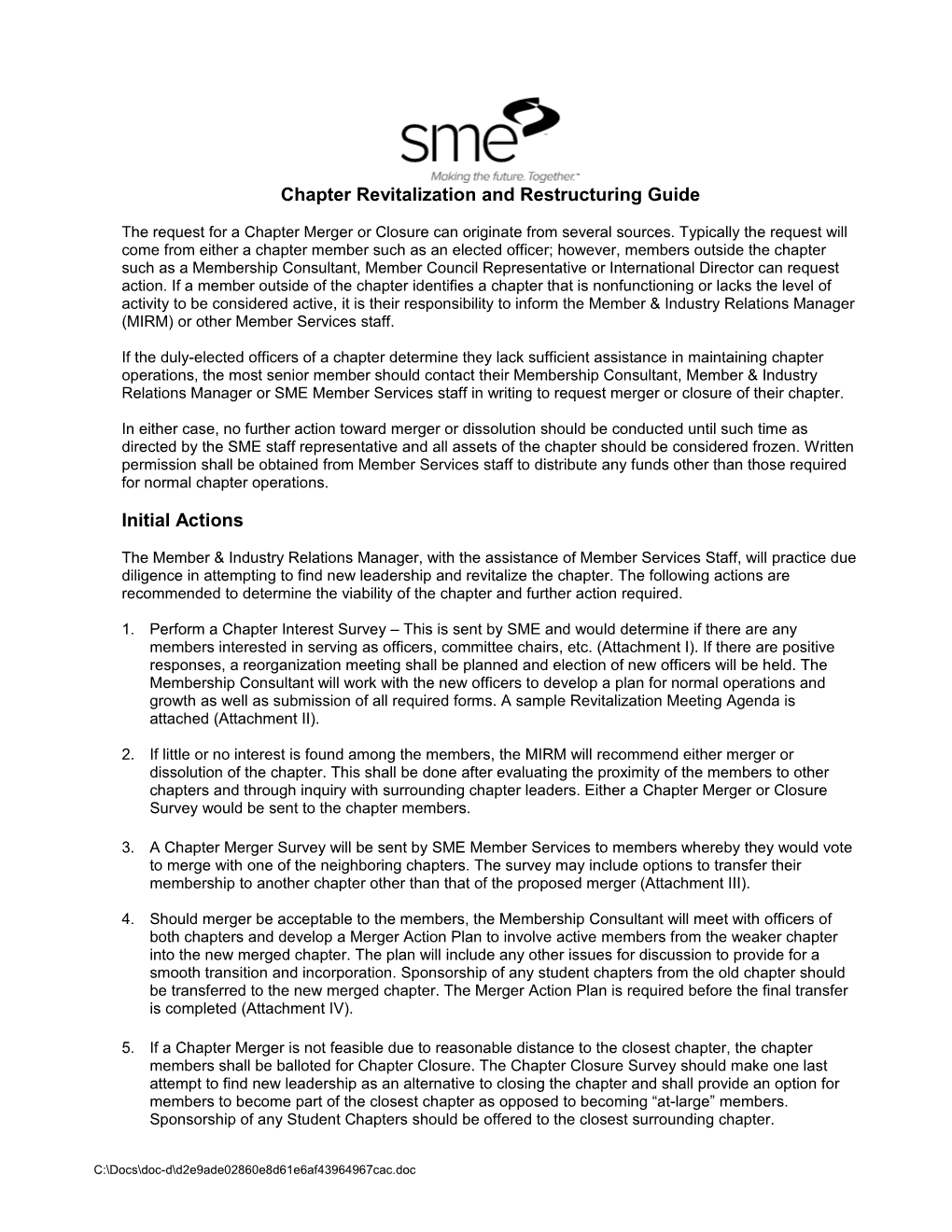 Chapter Merger and Closure Procedure