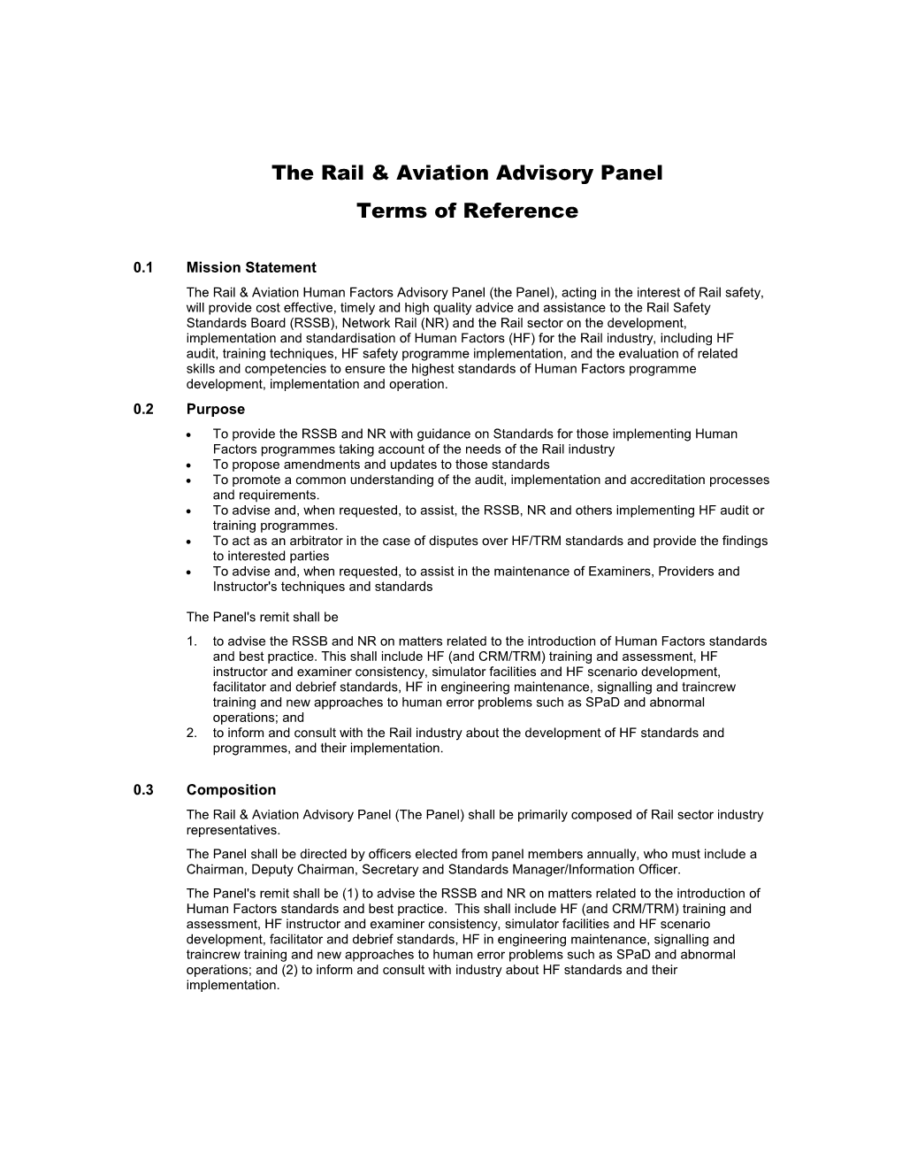The Rail & Aviation Advisory Board