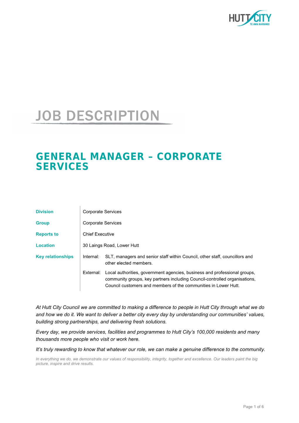 General Manager Corporate Services