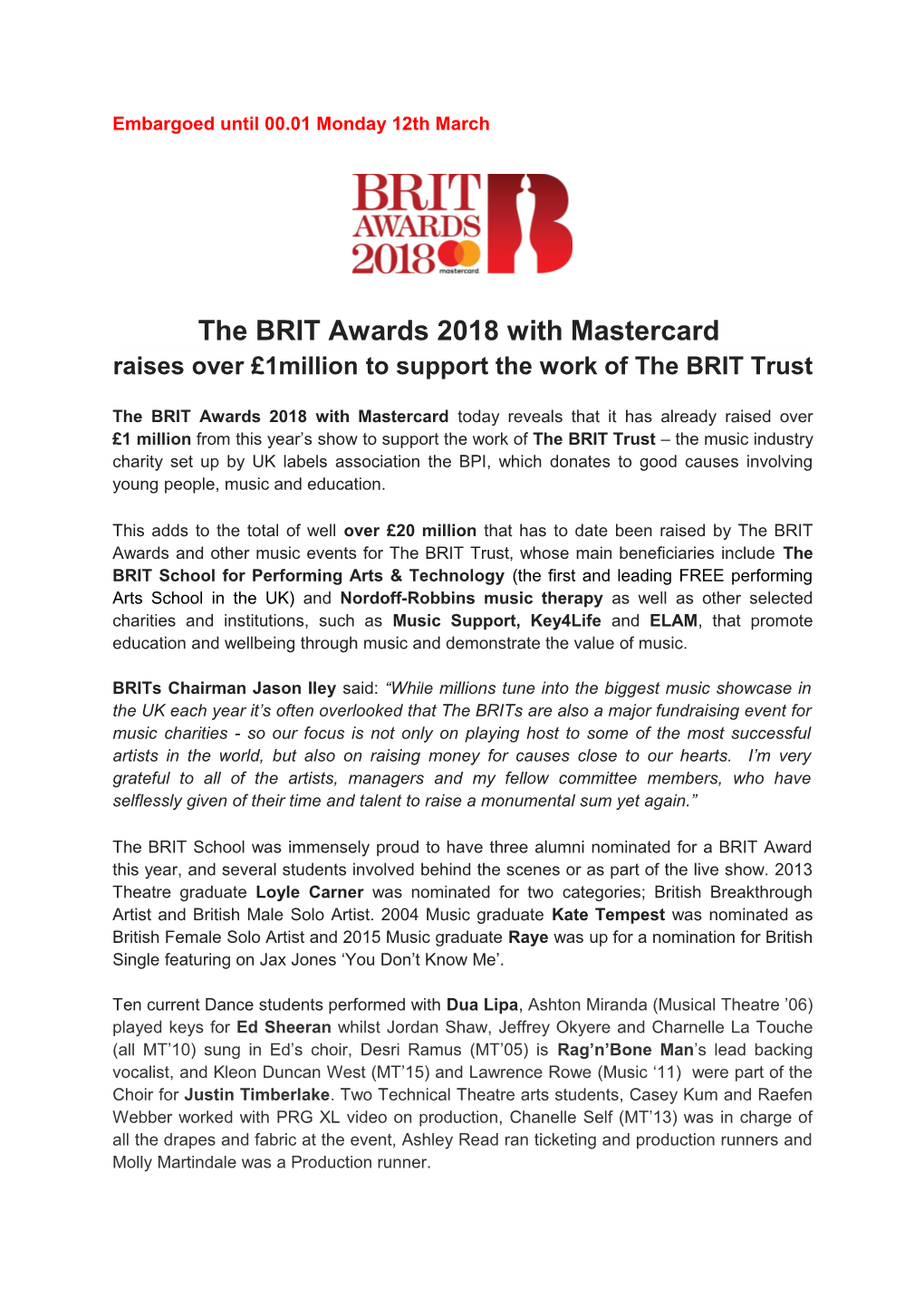 Raises Over 1Million to Support the Work Ofthe BRIT Trust