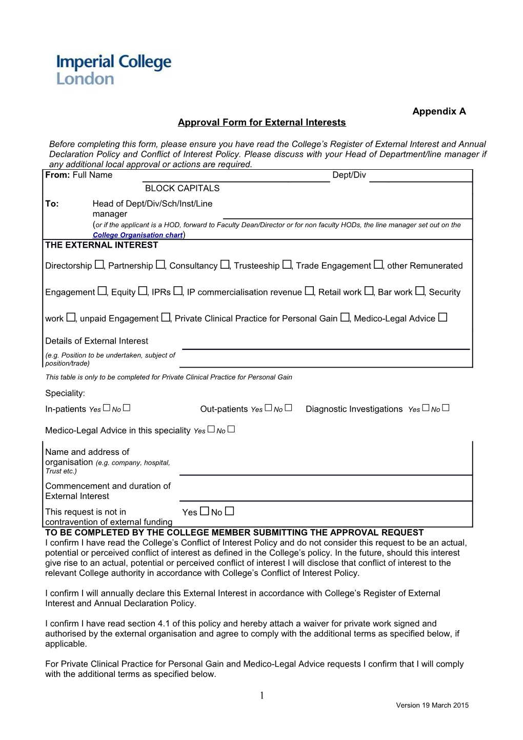 Approval Form for External Interests