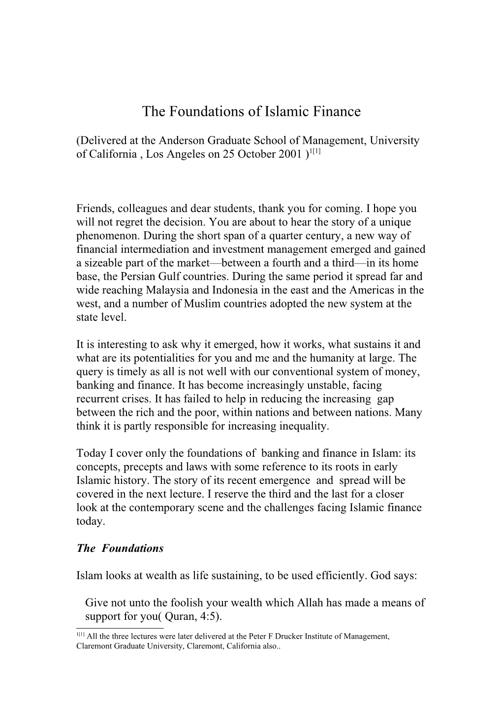 The Foundations of Islamic Finance
