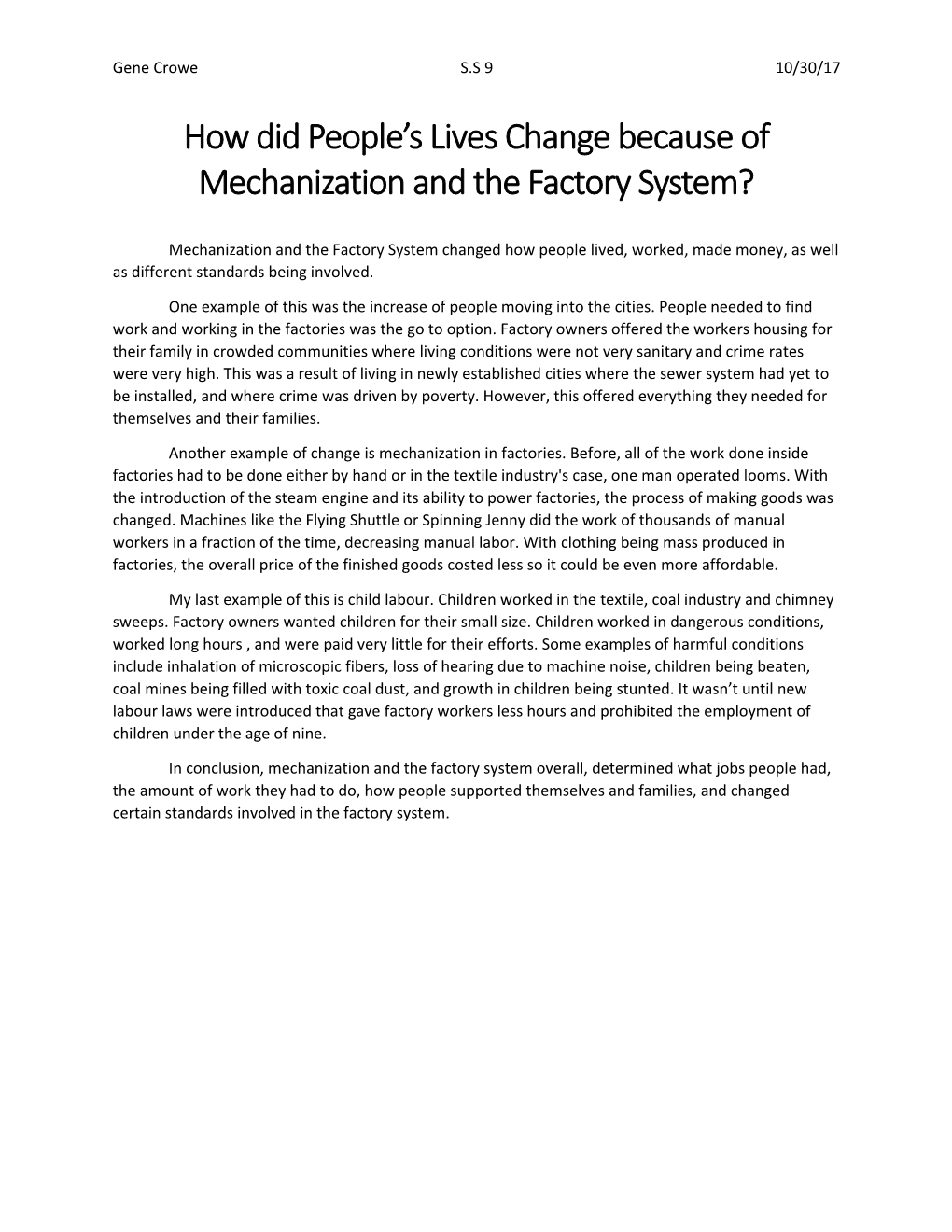 How Did People S Lives Change Because of Mechanization and the Factory System?