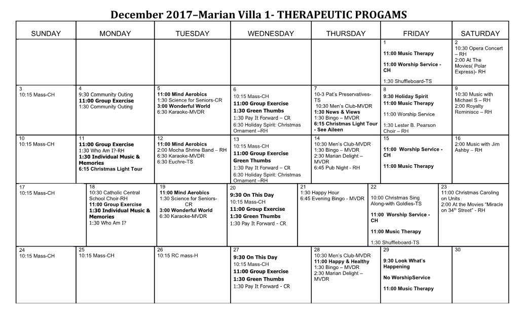 December 2017 Marian Villa 1- THERAPEUTIC PROGAMS