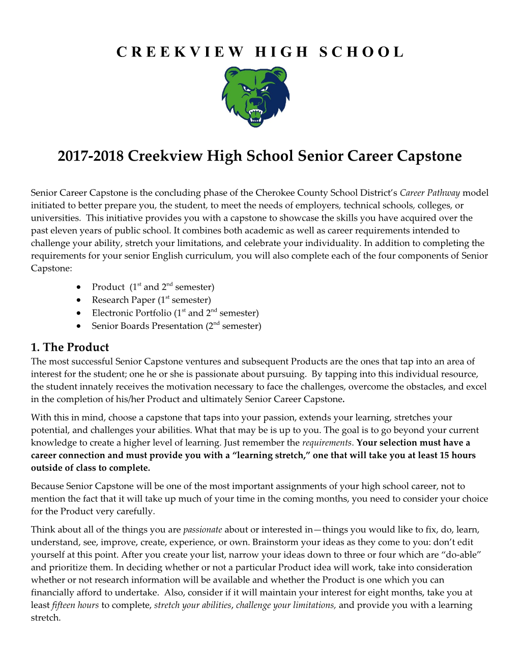 2017-2018Creekview High School Senior Career Capstone