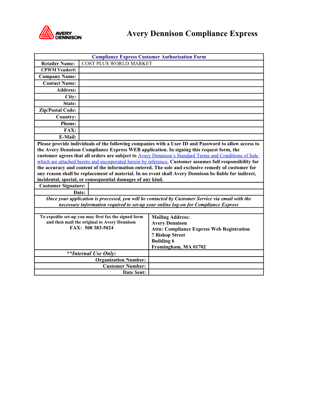 Compliance Express Customer Authorization Form