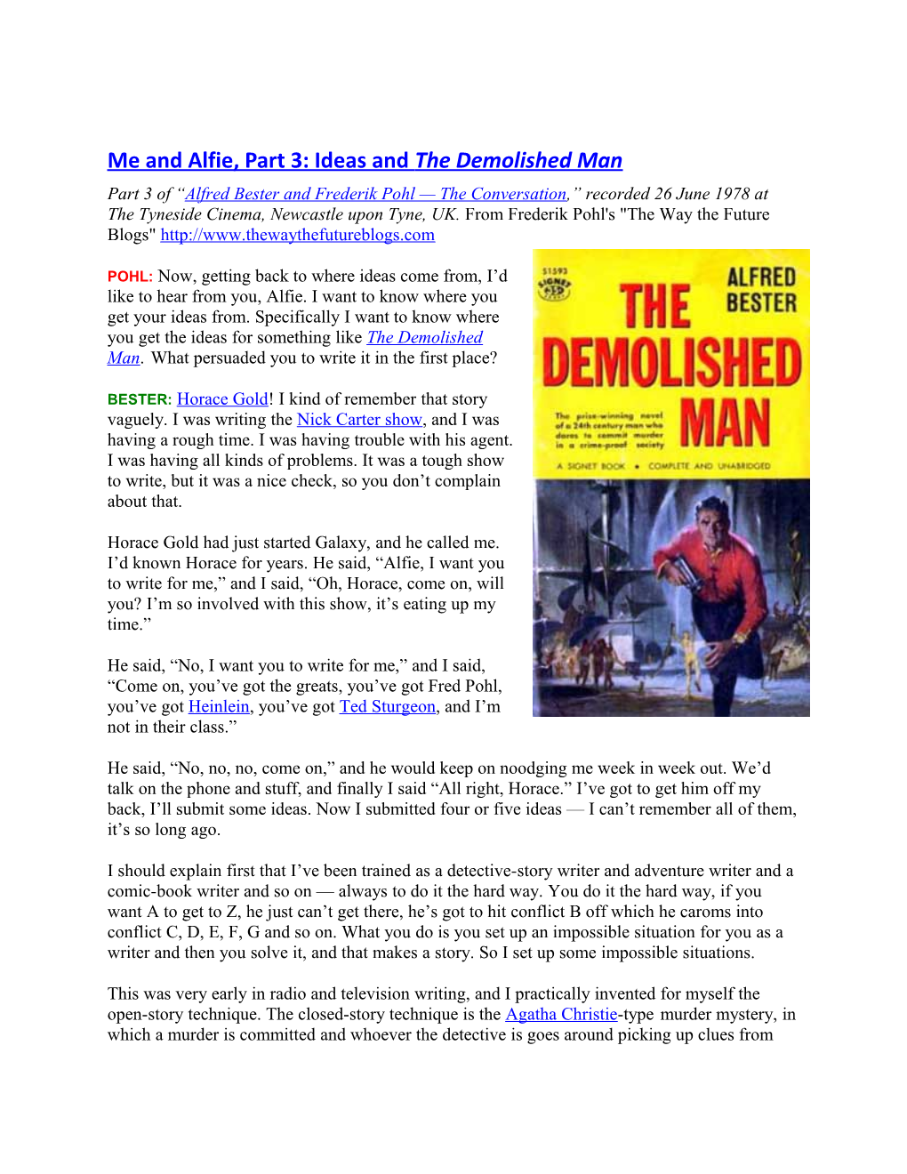 Me and Alfie, Part 3: Ideas and the Demolished Man
