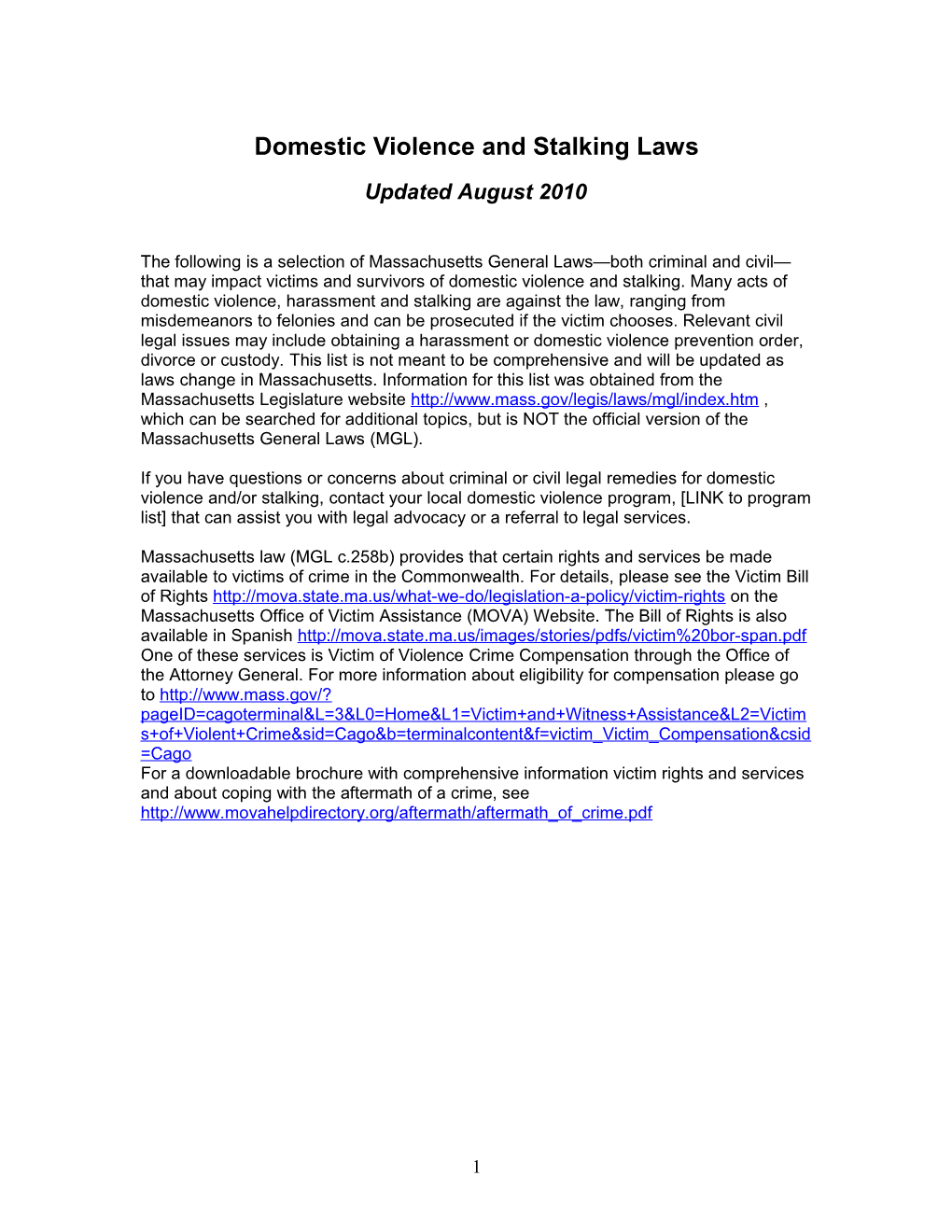 Domestic Violence and Stalking Laws