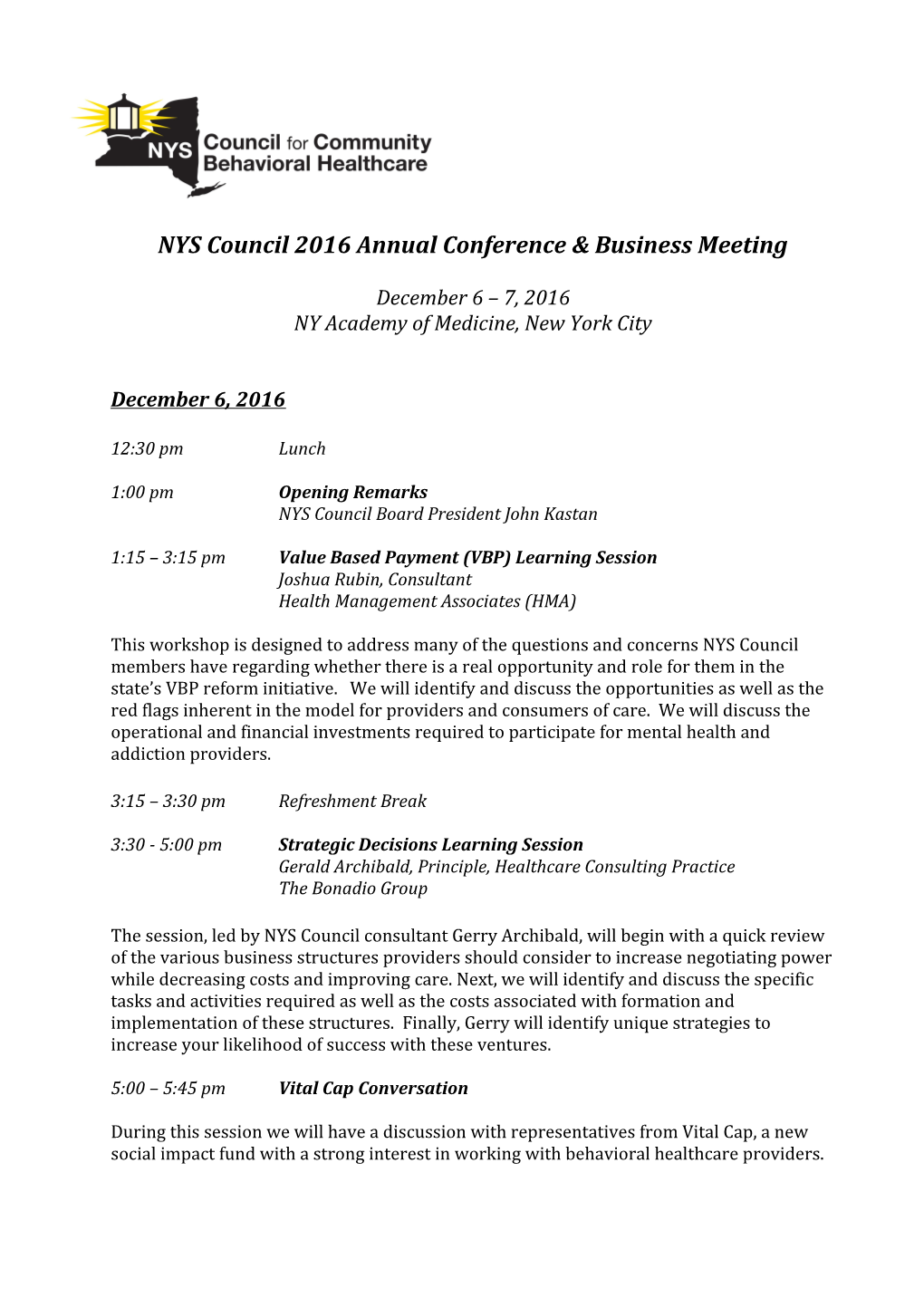 NYS Council 2016 Annual Conference & Business Meeting