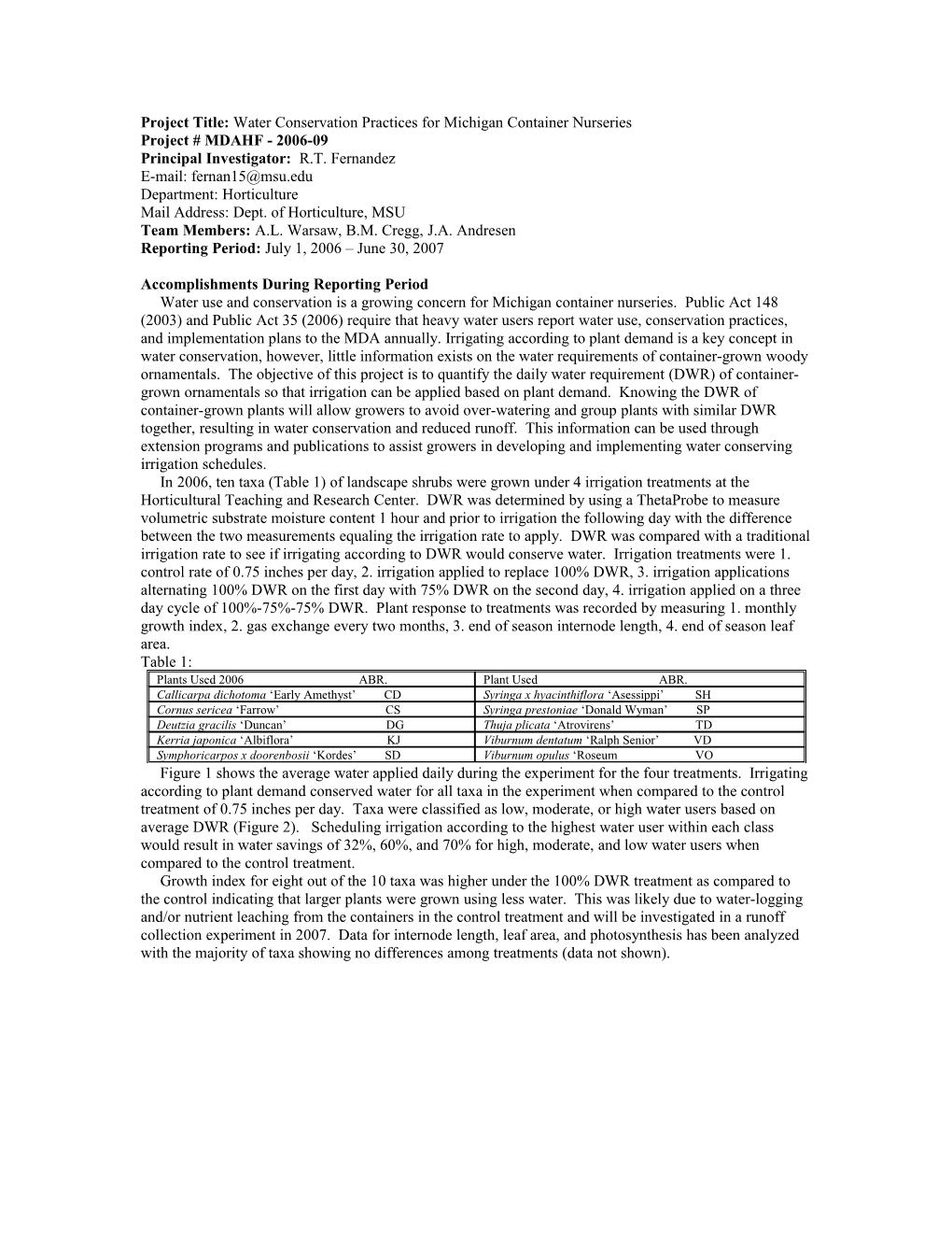 Project Title: Water Conservation Practices for Michigan Container Nurseries