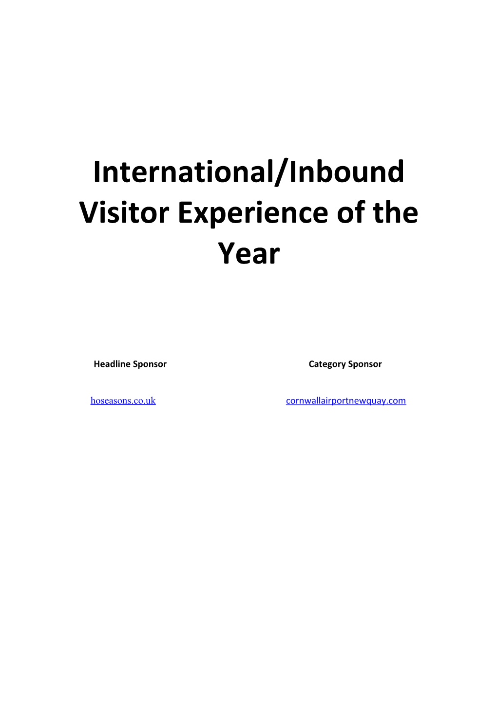 International/Inbound Visitor Experience of the Year