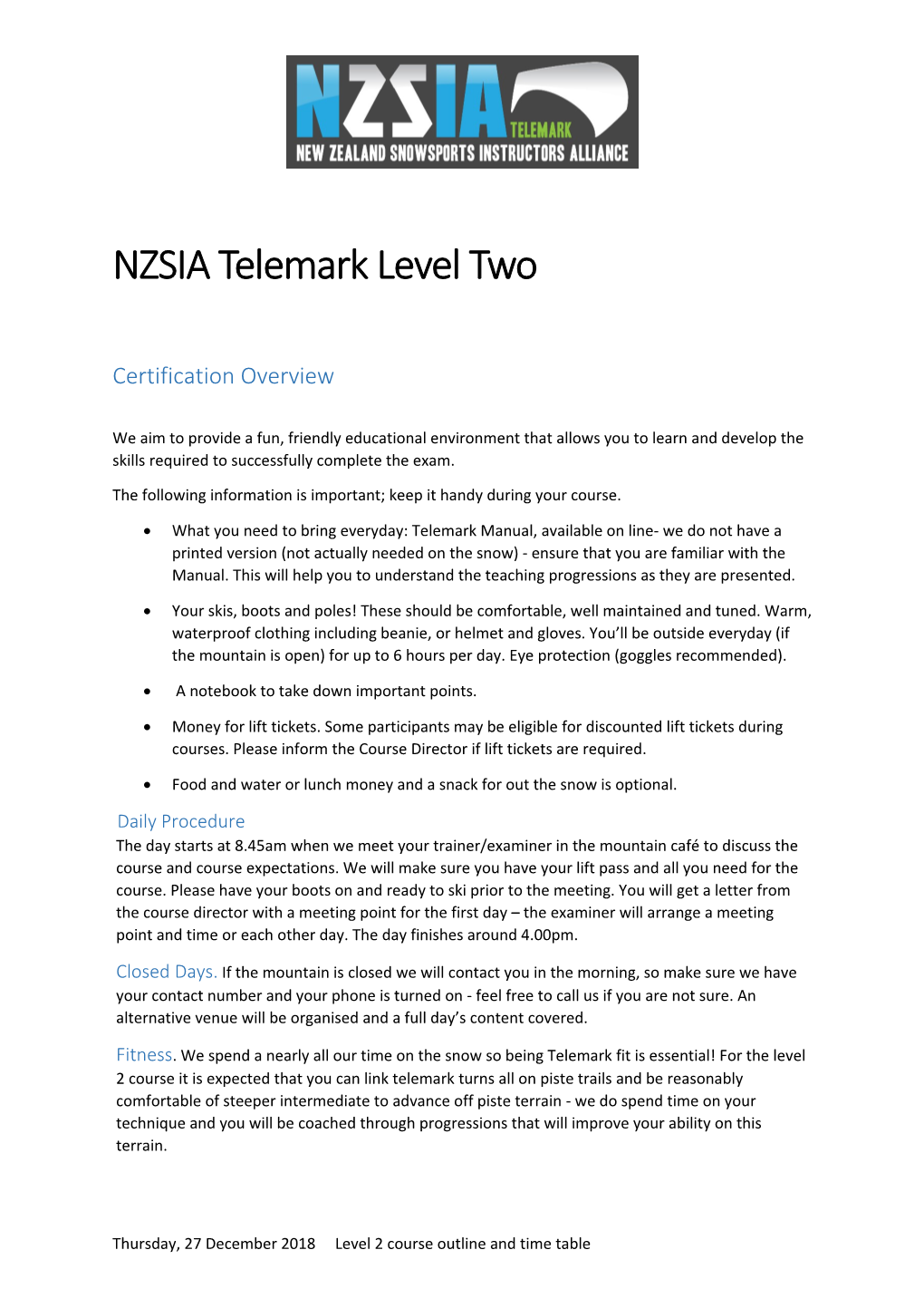 NZSIA Telemark Level Two
