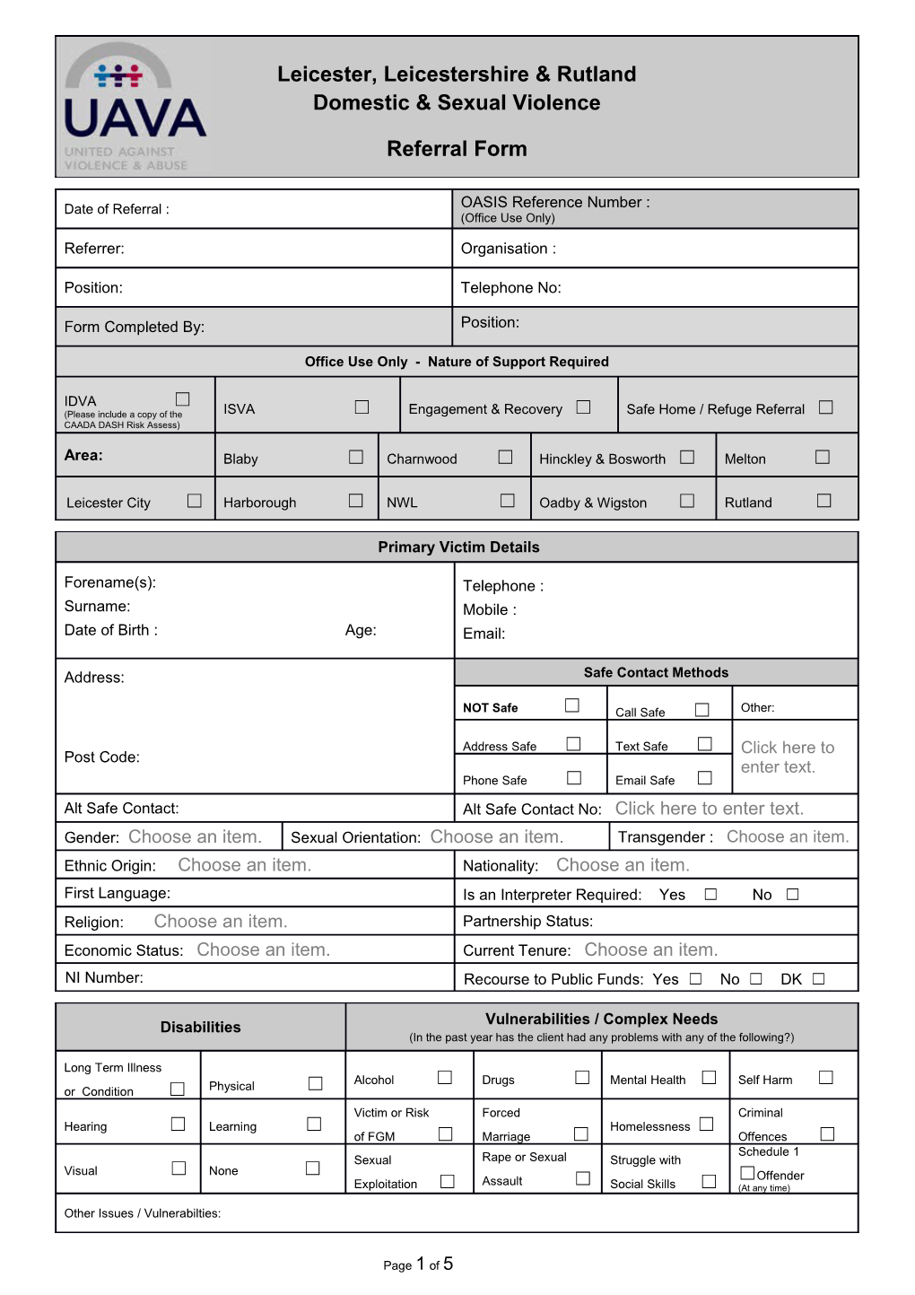 Continuation Sheet - Referral Form