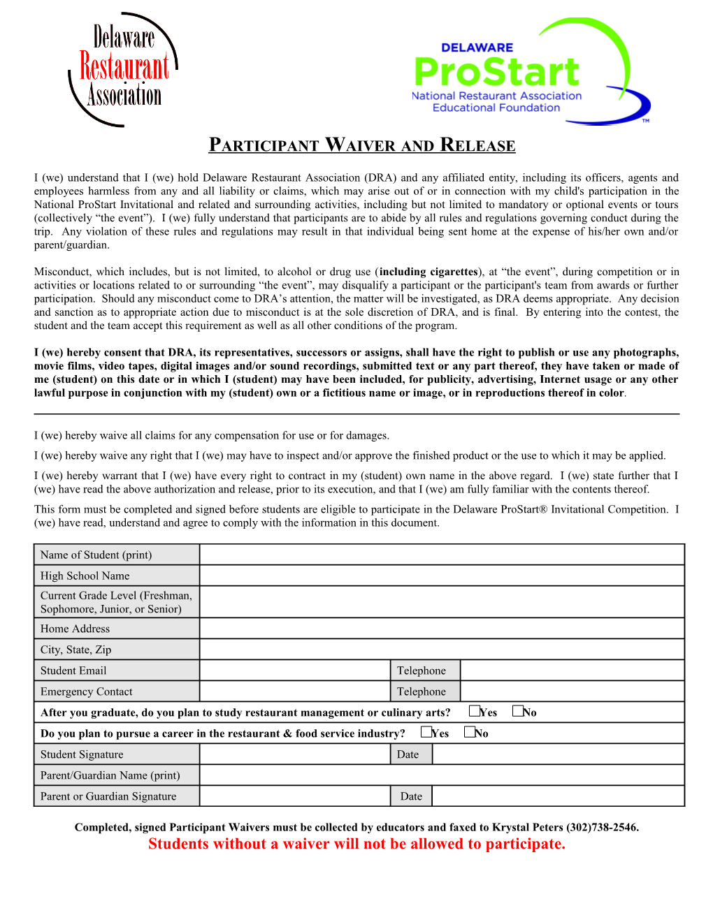 Participant Waiver and Release